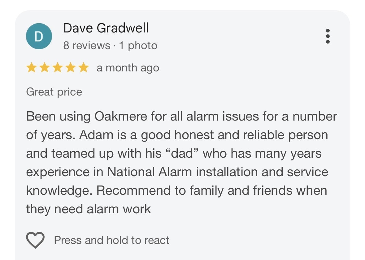 5-star customer review for Oakmere Advanced Solutions